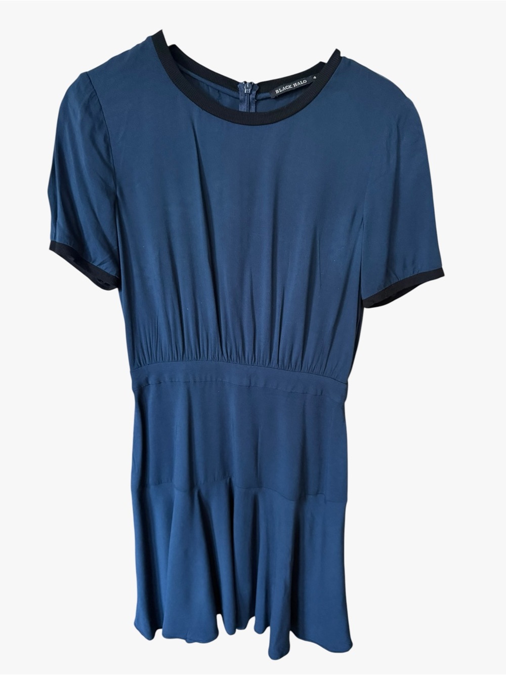 Blue Short-Sleeve Ruffle Hem Dress by Black Halo